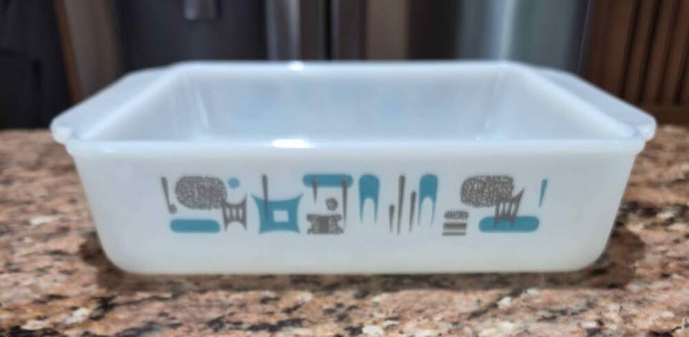 FireKing Blue Heaven Square Baker Brownie Pan MCM 8 x 8 EUC